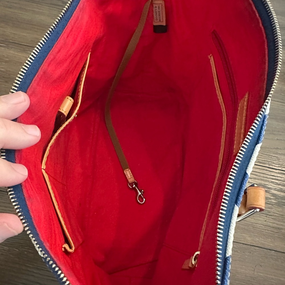 Dooney & Bourke Blue Chevron Tote with Tan Accents And Wallet - Picture 5 of 7